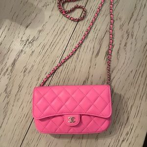 SOLD CHANEL Hot Pink Wallet on Chain Phone Holder